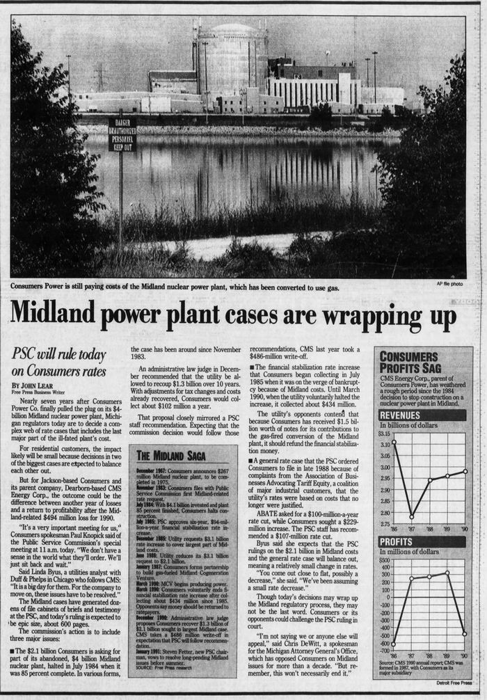 Midland Nuclear Power Plant (Cancelled) - MAY 1991 COURT CASES ENDING